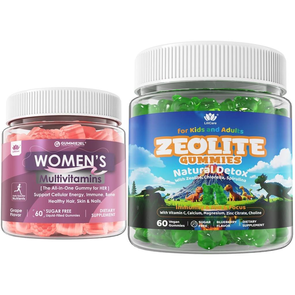 LILICARE Zeolite Detox Gummies for Kids & Adults 2 Pack + Womens Multivitamin Gummy 1 Pack