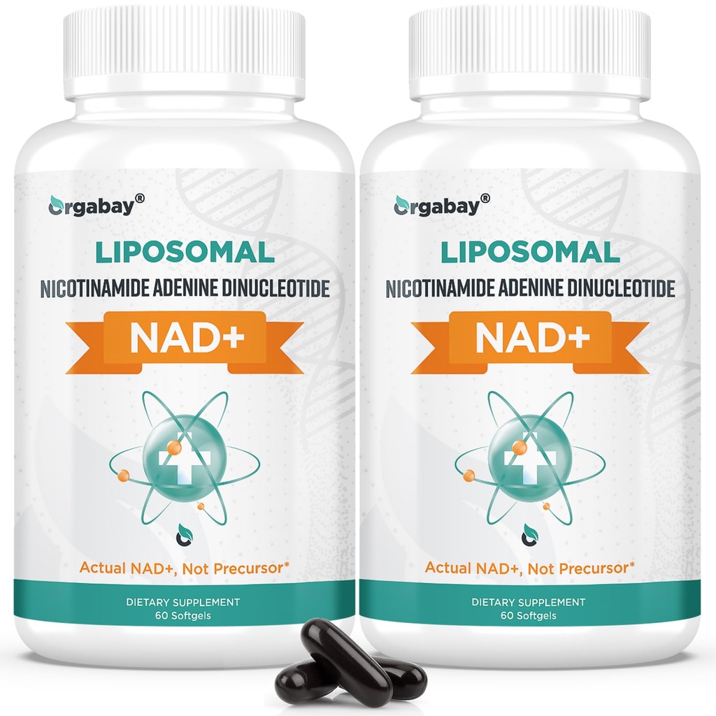 Orgabay Liposomal NAD+ 阿尔加巴伊·利波索马尔 补充500毫克、高吸收、带TMG 250毫克的推进NAD+、实际NAD+更有效率的Nicotinamide Riboside、支持细胞能量、健康衰老 120软胶
