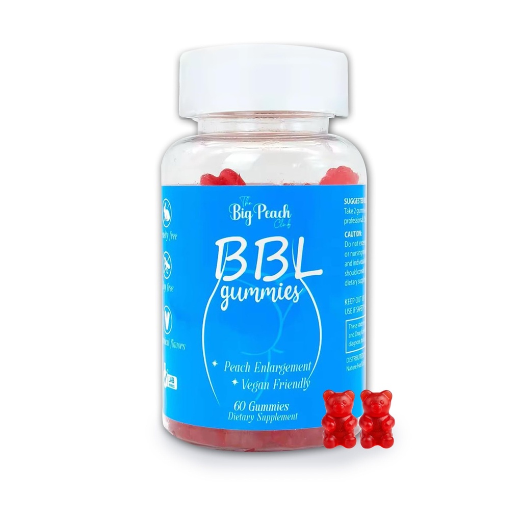 BBL Gummies for Women - Peach Growth Support with Collagen, Herbal Blend & Biotin, Fitness Multivitamins for Natural Curves, Confidence, Vegan & Cruelty Free - Natural Strawberry Flavor (60 Count)
