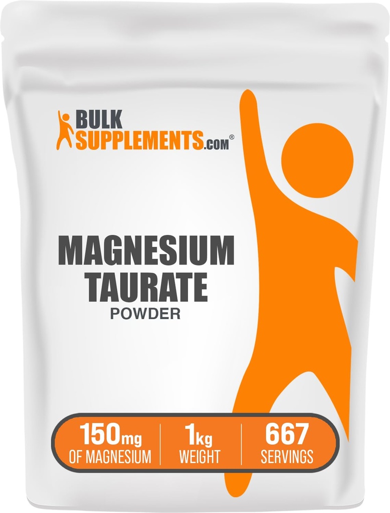BulkSupplements.com Magnesium Taurate Powder - Magnesium and Mineral Supplement, Heart and Nerve Health Support - Gluten Free, 150mg of Magnesium per Serving, 1kg (2.2 lbs) (Pack of 1)