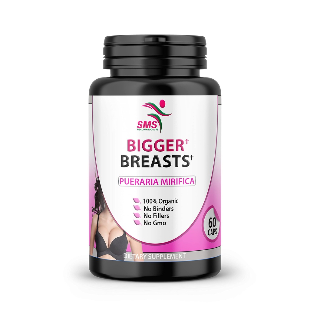 Bigger Breasts by SMS Pueraria Mirifica Supplement 500mg Root Extract Powder Veggie Capsules Promotes Women's Health, Organic Natural Herbal 60 Capsules