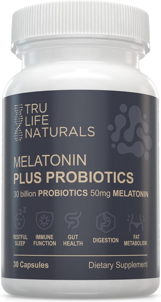 Melatonin 50mg Plus Probiotics 30 Bill CFU/Better Sleep/Night Formula/Sleep Support Supplement & Balanced Gut Health - Easy to Take | Supports Digestive & Immune System Function