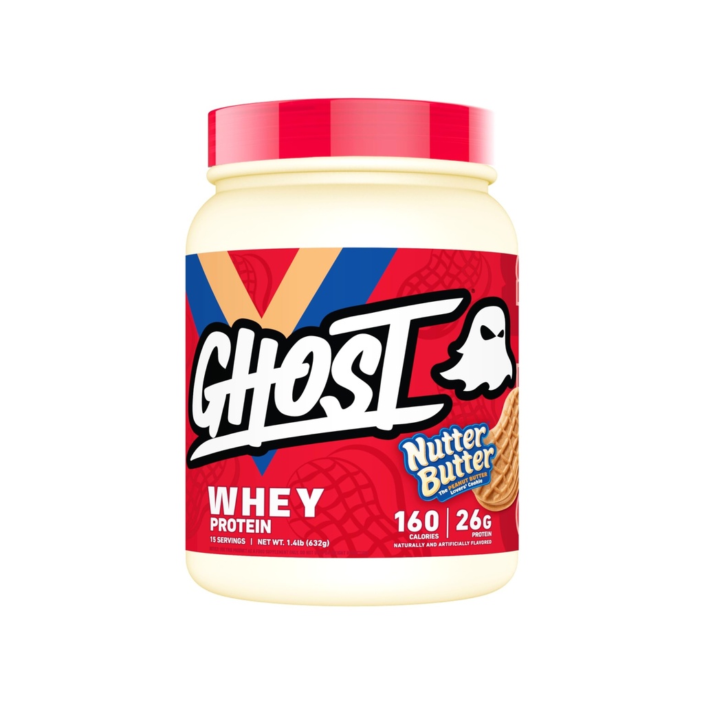 GHOST Whey Protein Powder, Nutter Butter - 1LB Tub, 26G of Protein - Flavored Isolate, Concentrate & Hydrolyzed Whey Protein Blend - Post Workout Shakes