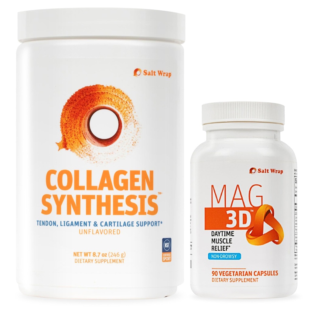 SaltWrap Joint and Muscle Recovery Bundle - Daytime (Collagen Synthesis + Mag 3D Non-Drowsy Muscle Relief)