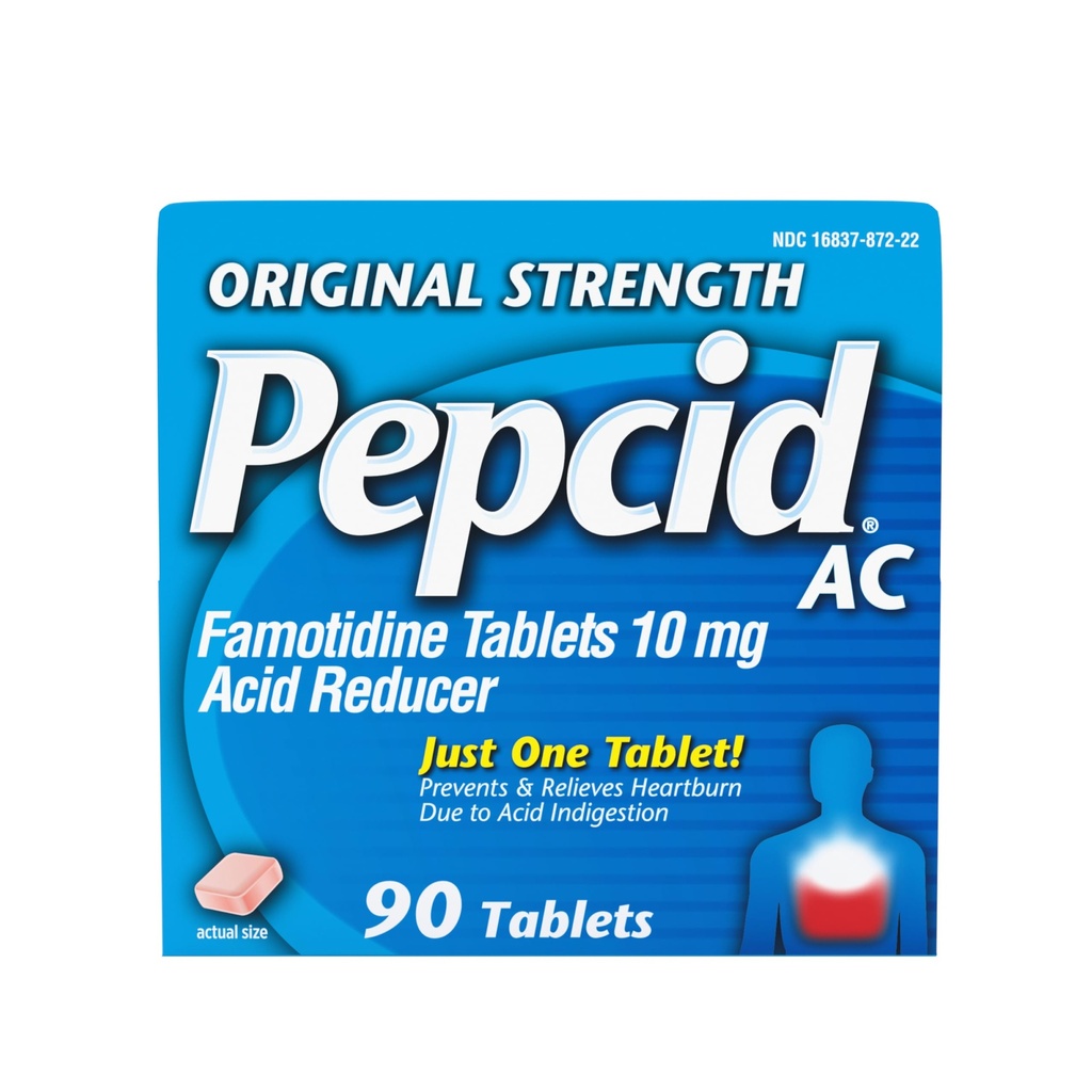 Pepcid AC Original Strength Heartburn Relief Tablets, OTC Medicine Prevents & Relieves Heartburn & Acid Reflux Due to Acid Indigestion, 10mg Famotidine Acid Reducer, Fast-Acting, 90 ct