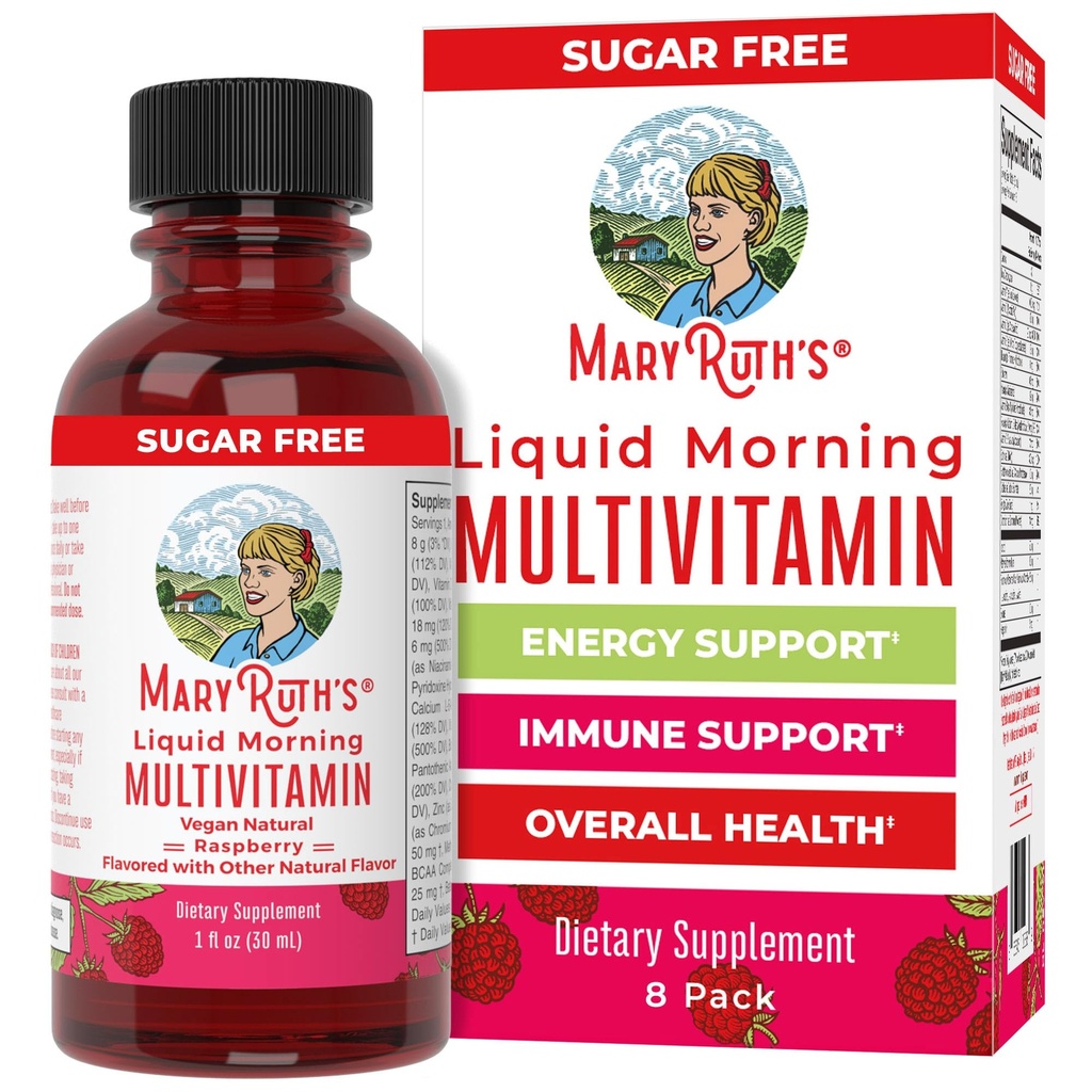 MaryRuth's Liquid Morning Multivitamin Travel Pack | Mens & Womens Multivitamin| Vitamin A C D E B6 B12 Biotin Zinc | Beauty | Immunity | Vegan | Non-GMO | Gluten Free | 1 oz | 8 Servings