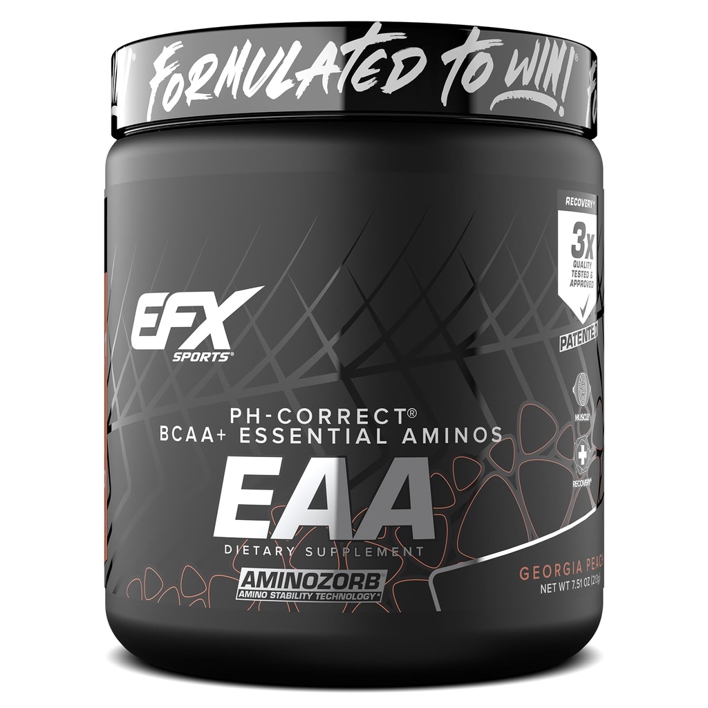 EFX体育训练场 EAA → 基本氨基酸 补充 → 能源与蛋白质合成 → 预,内,或后工作 → → 40服务(格鲁吉亚桃)
