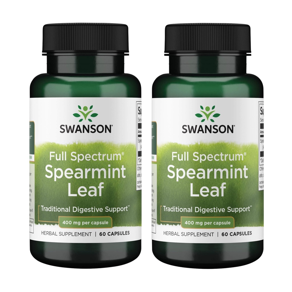 Swanson Spearmint Leaf (Mentha Spicata) - Full Spectrum 草药补充剂 支持消化性健康与Mild 胃症问题 - (60 Capsules,每包400毫克) (2包)