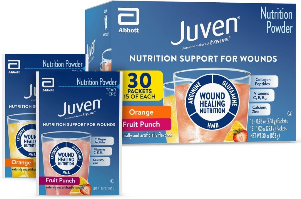 Juven治疗营养 饮用粉剂,包括Collagen Peptides、氨基酸和HMB用于伤痛治疗支持,Variety Pack:橙色和果汁,30包