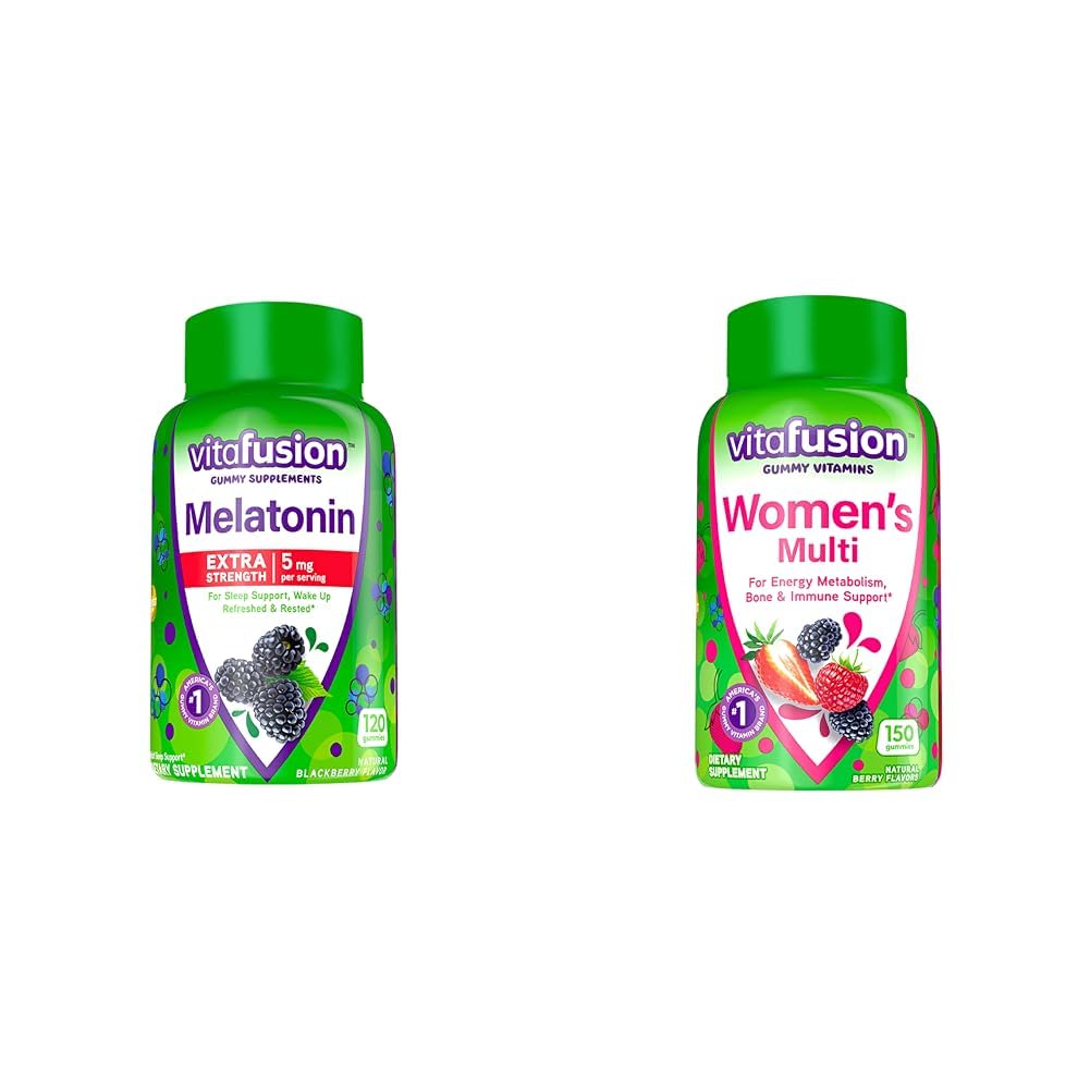 Vitafusion Extra Strength Melatonin Gummy Vitamins, 5mg, 120 ct Gummies & Womens Multivitamin Gummies, Berry Flavored Daily Vitamins