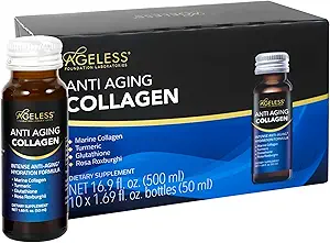 无年龄的超抗衰老液体Collagen for Men & Women, Marine Collagen, Turmeric, Glutathione, 以及Rosa Roxburghii, 多维他命, 皮肤护理, 水分和振兴公式 - 50毫升(10个计数)