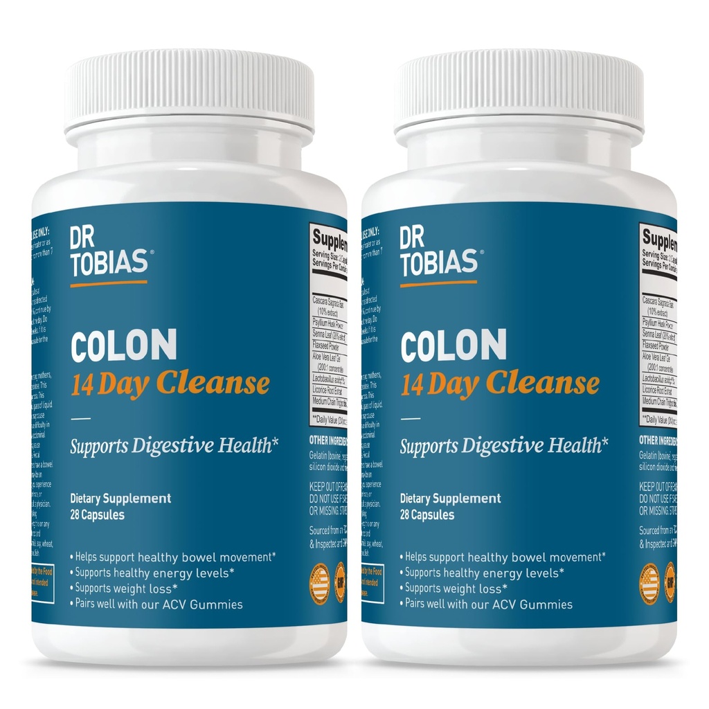 Dr. Tobias Colon Cleanse - Constipation Relief & Gut Health Support for Women & Men | 14 Day Colon Cleanser for a Gentle Colon Detox & Gut Flush - 2 Bottles of 28 Capsules