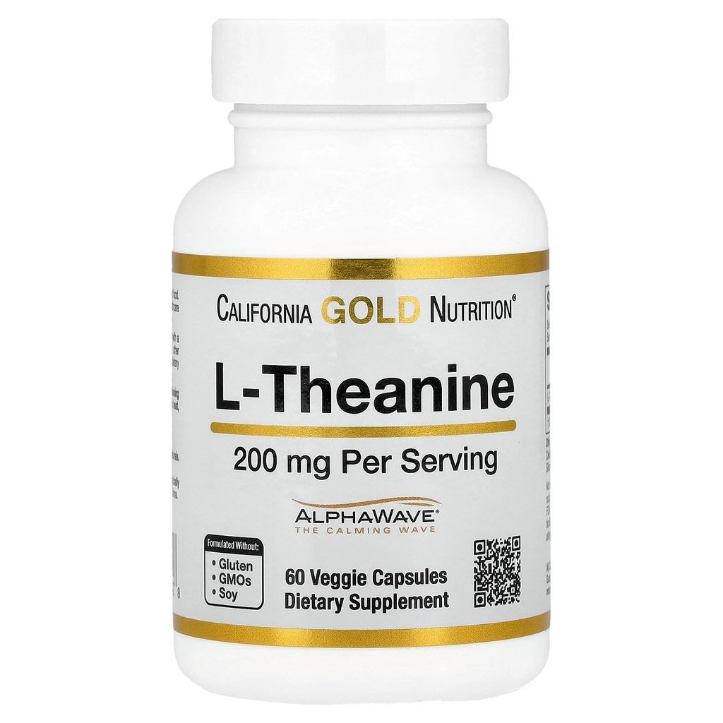 California Gold Nutrition L-Theanine, Featuring AlphaWave®, 200 mg, 60 Veggie Capsules