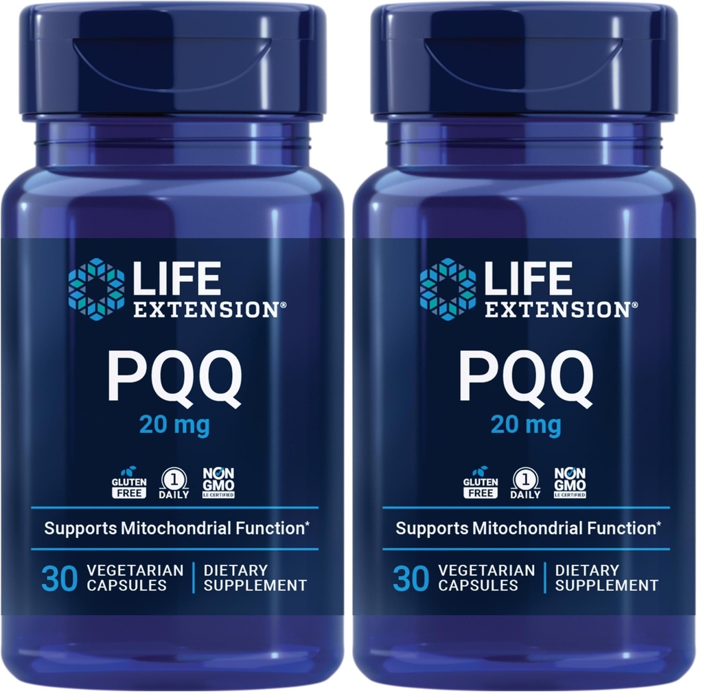 生命延展PQQ,pyrrolominoline Quinone,20 mg,促进新米托琴德里亚,无胶原,非GMO,蔬菜,1 Daily,30 Capsules (Pack of 2)的生长.