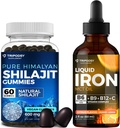 极端健康包:液态铁补充剂和纯喜马拉雅有机物 Shilajit Gummys for Men & Men-Non-GMO, Vegan, Natural Energy and Immune Support-60 Gummys & 30 services