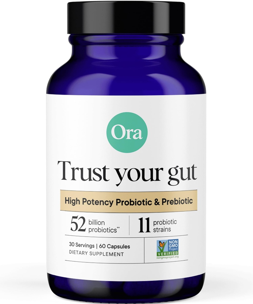 Ora 有机抗生素与预生素 - 52亿 CPU 11 临床研究 消化健康,信任你的Gut,Gluten Free, 60 Capsules