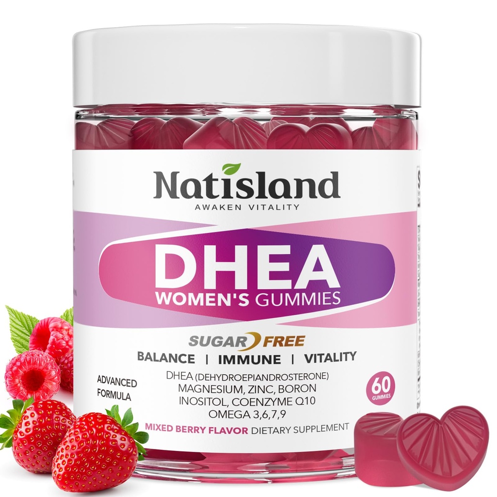 DHEA Supplement for Women, DHEA 50mg with Omega-3, Magnesium & Antioxidant Blend, Supports Hormone Balance, Healthy Aging, Immunity & Energy, DHEA 25 mg per Gummy, Non-GMO, Sugar Free, 60ct