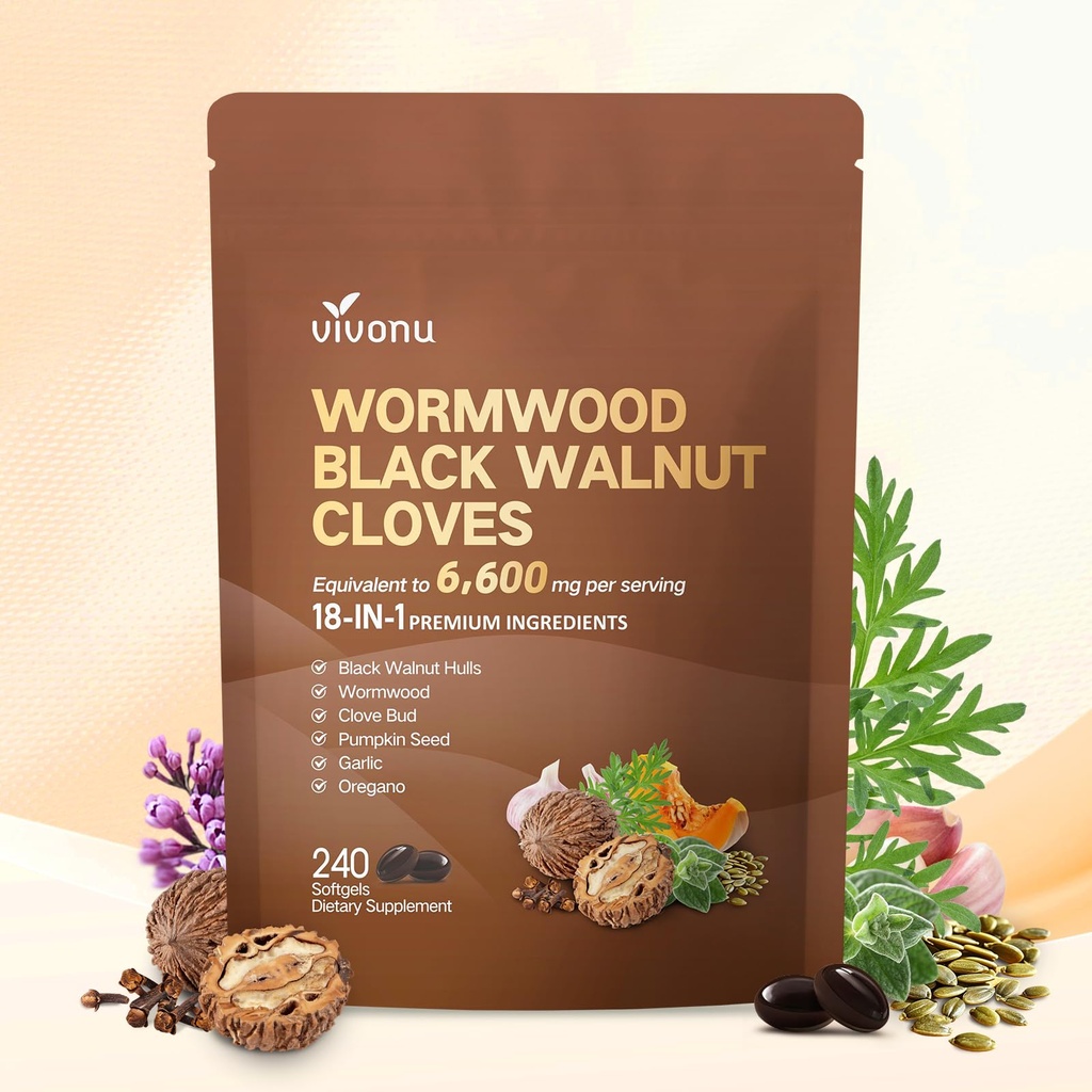 18-in-1 Black Walnut Wormwood Cleanse for Humans, 80 Day Supply, Serving, Rapid Gut Cleanse & Digestive Health with Clove, Garlic, Turmeric, Pumpkin Seed, Oregano, Berberine & More 240 Softgels