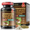 Wormwood Black Walnut Clove Cleanse for Humans - Natural Gut Cleanse & Digestive Health with Pumpkin Seed Garlic Oregano Neem Papaya Turmeric Diatomaceous Earth Probiotic Supplement Vegan Capsules