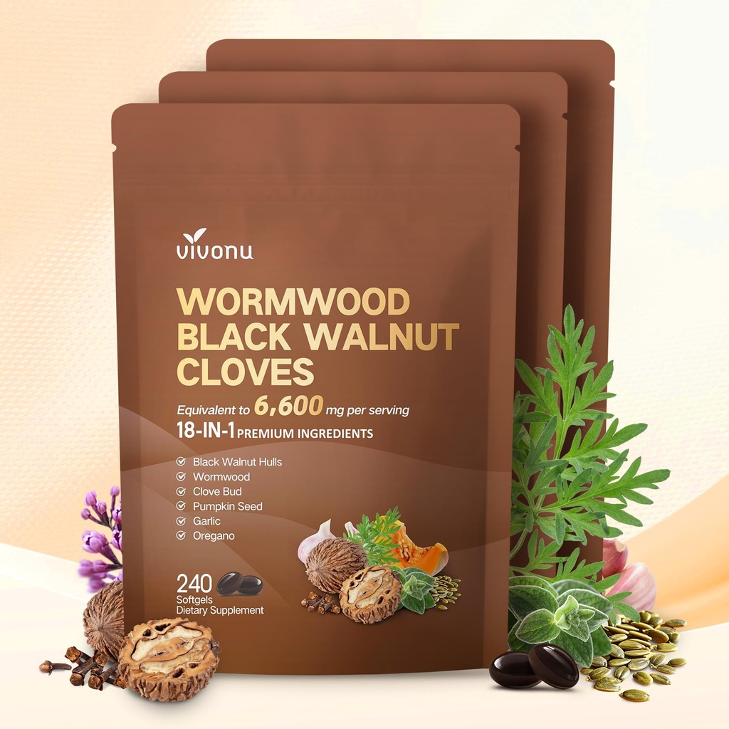 18-in-1 Black Walnut Wormwood Cleanse for Humans, 240 Day Supply, 6600mg Serving, Rapid Gut Cleanse & Digestive Health with Clove, Garlic, Turmeric, Pumpkin Seed, Oregano, Berberine & More 3 Bag