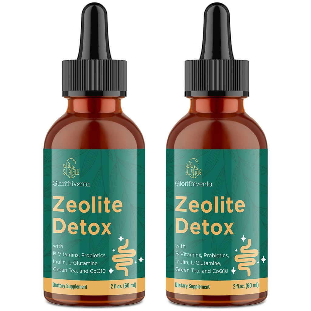 Zeolite Detox for Adults, Zeolite Liquid Drops with Vitamin B, Probiotic Blend, Gentle Detox for Adults, Energy, Gut, Focus - 4 Fl Oz (2 Bottles)