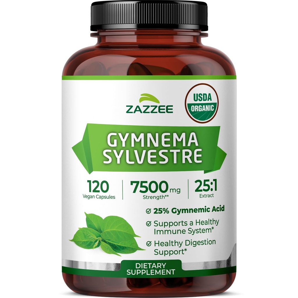 Zazzzee 有机体Gymnema Sylvestre 25:1 提取、7500 mg 强度、25% 体液酸、120 Vegan Capsules、4个月供应、标准化和集中 25X 提取、全自然和非GMO