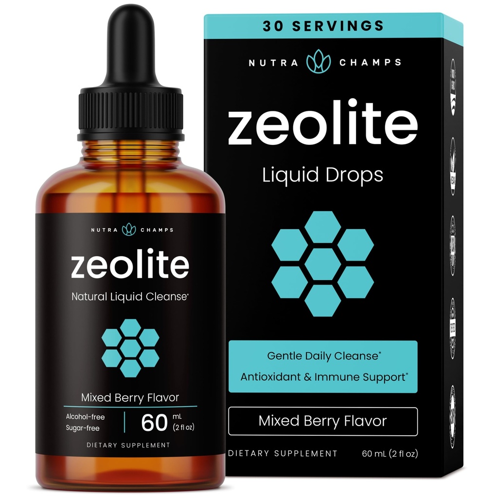 NutraChamps Zeolite Liquid Mineral Drops with Vitamins C, D3 & B12 - Immune Support Clinoptilolite Mineral Supplement for Daily Wellness Support – 60 mL, Berry Flavor