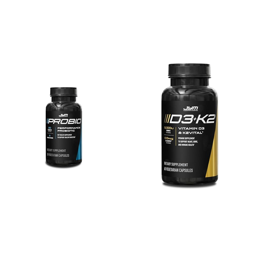 ProBio JYM 30 Billion CFU Probiotic with JYM D3 5000iu + K2 100mcg Vitamins, Gut, Bone, Cardio, Immune Health
