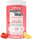 贝尔威超级纤维粉末+Collagen,无糖lium壳粉末加Collagen Peptides和Hyaluronic Acid用于古特健康,健康皮肤,钉子,骨头和联合,草莓柠檬汁(11次服务)