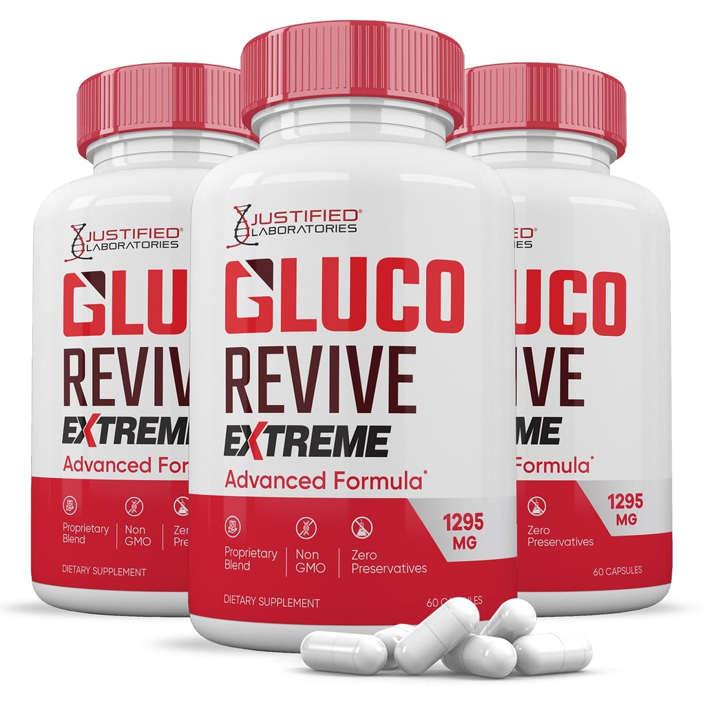 (3 Pack) Gluco Revive Extreme 1295MG Pills Glyco Support Advanced Formula Gluorevive Glycogen Support Formulated with Turmeric Berberine Resveratrol Garlic Bitter Melon Milk Thistle 180 Capsules
