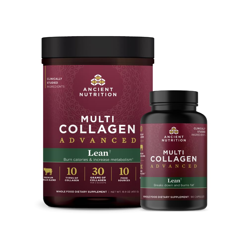 Ancient Nutrition Multi Collagen Advanced Lean Powder, 25 Servings + Multi Collagen Advanced Lean Capsules, 90 Count