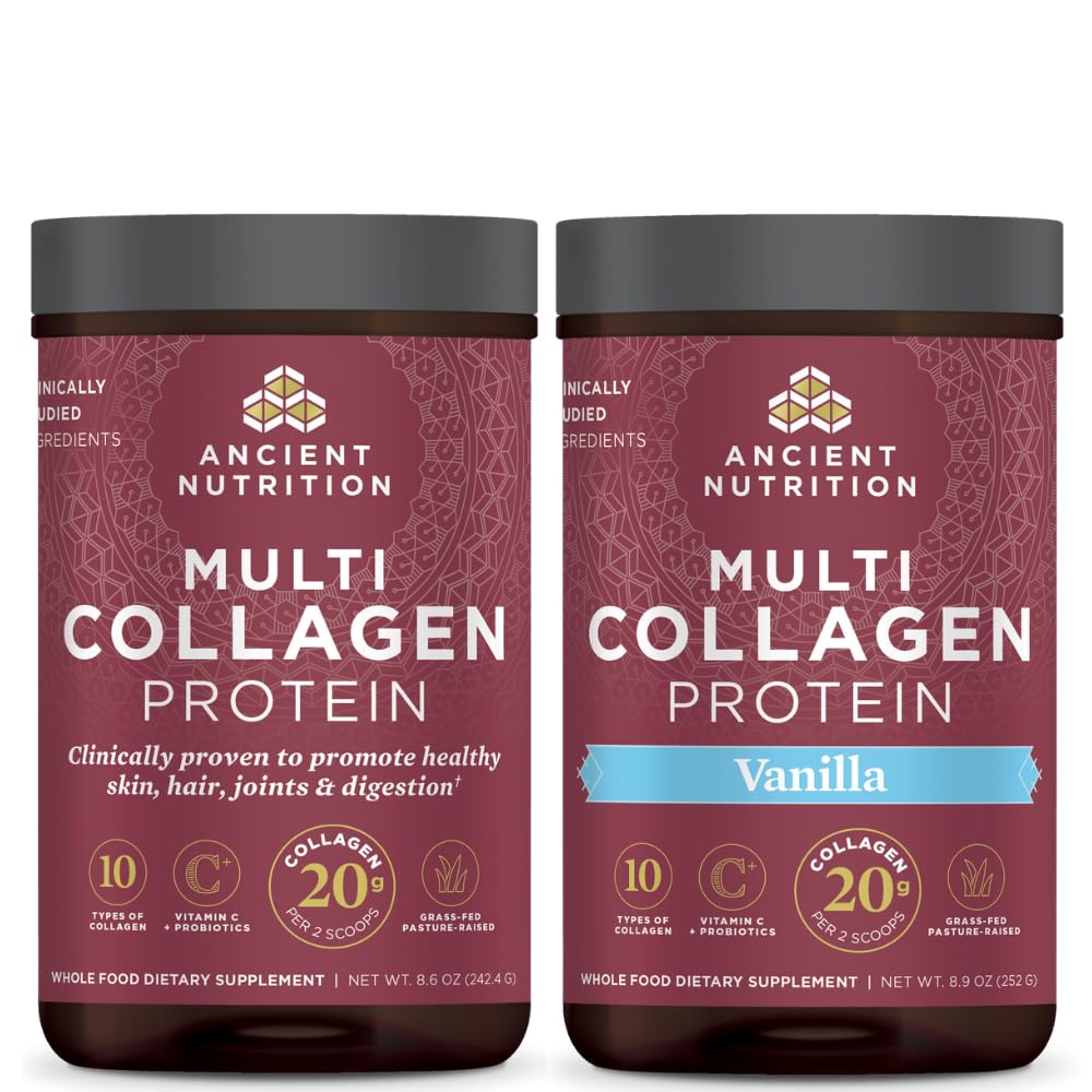 Ancient Nutrition Multi Collagen Protein Powder Unflavored 24 Servings + Multi Collagen Protein Powder Vanilla 24 Servings