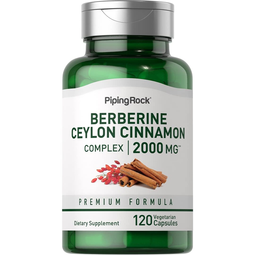 Pipping Rock Berberine HCI Ceylon Cinnamon Complex 120 Capsules |草药提取补充 |草药,Non-GMO & Gluten 免费配方