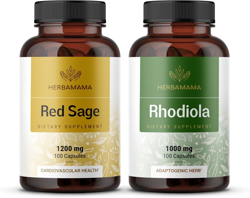 HERBAMMA 红圣和罗迪奥拉 Kit - 1200毫克红圣丹 沈和1000毫克罗迪奥拉 Rosea Capsules - Vegan, N-GMO, 糖和无胶 - 2包
