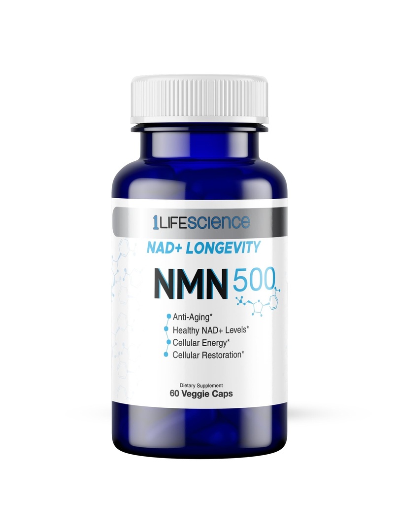 1LifeScience NMN500 Nicotinamide Mononucleotide Supplement – 500mg per Serving – NAD+ Longevity & Cellular Energy Support – cGMP Made in USA – 60 Veg Capsules