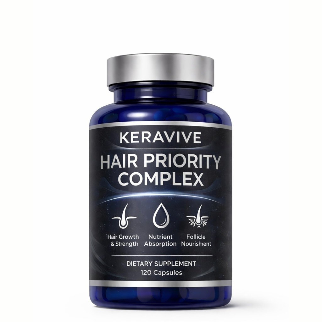 KERAVIVE Hair Priority Complex,120 Capsules with Biotin, Saw Palmetto & Horsetail Extract | Nutritional Support for Healthy-Looking Hair