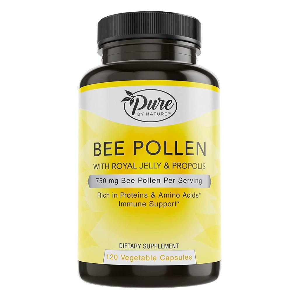 Propolis & Royal Jelly 的纯天然蜜蜂Pollen补充剂,用于免疫支持、抗氧化物属性、120个非GMO植物素