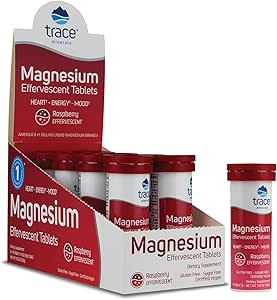 Trace Minerals Magnesium Effervescent - 健康心脏和能源支持补编 - 健康睡眠援助的天然镁补编 - 无糖健康补编 - Raspberry, 8 Tubes (80种服务)