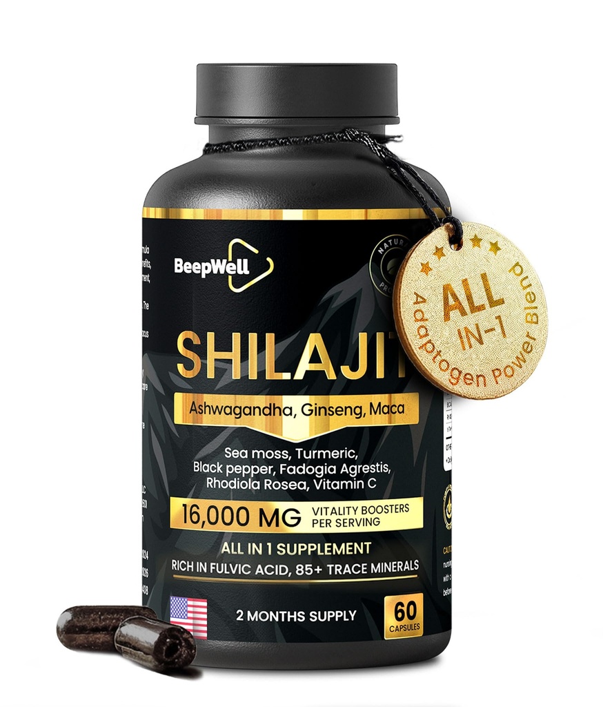Shilajit Capsules for Men and Women, 16,000 mg 纯喜马拉雅有机物 Shilajit 支持生命和健康,Premium纯喜马拉雅增产 2个月,60 capsules