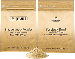 Burdock Root和Bladderwrack粉末盒,每个8 oz, 实验室验证,草药补充品