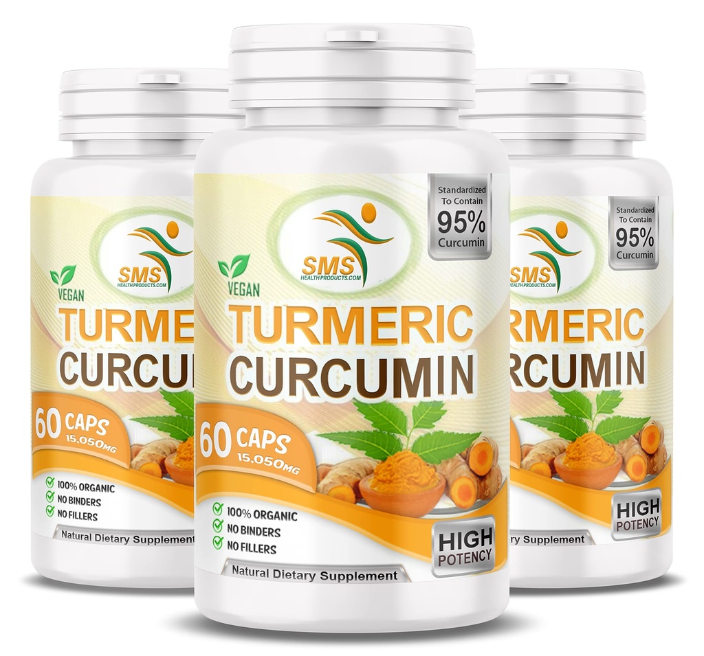 Turmeric Curcumin 1000mg with BioPerine 95% Curcuminoids - Black Pepper for Absorption, Made in USA, Natural Immune Support, Turmeric Supplement by SMS - 180 Veggie Capsules