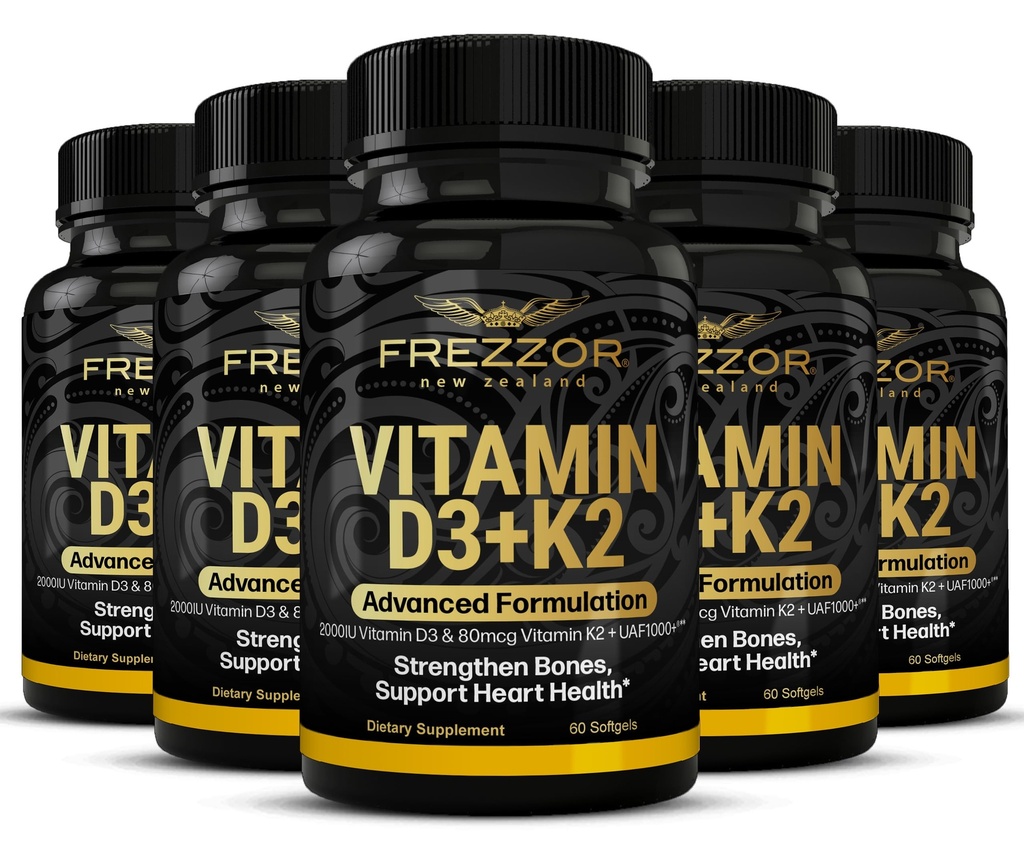 FREZZOR Vitamin D3 and K2 Caps, High Potency D3 2000IU and K2 (MK7) 80mcg, Unique Vitamin D3 from 100% New Zealand Sheep's Wool Lanolin 300 Softgels 5 Month Supply