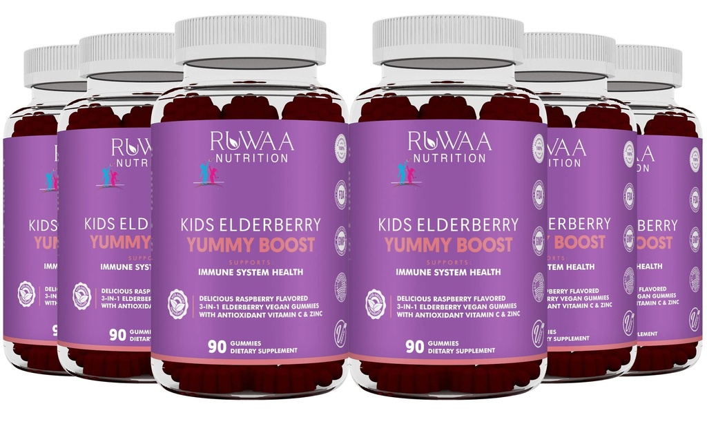 RUWAA NUTRITION Sambucus Elderberry Gummies for Kids with Zinc & Vitamin C: Antioxidant, Immune Support Vitamins, Supports Immune System Health: Vegetarian, Gluten Free, Gelatin Free (6)