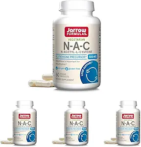 Jarrow Formules N-A-C 500 mg - 抗氧化剂氨基酸补充剂支持细胞健康与肝功能 - Glutathione的前体 - 最多60 services (Veggie Caps) (Pack of 4)