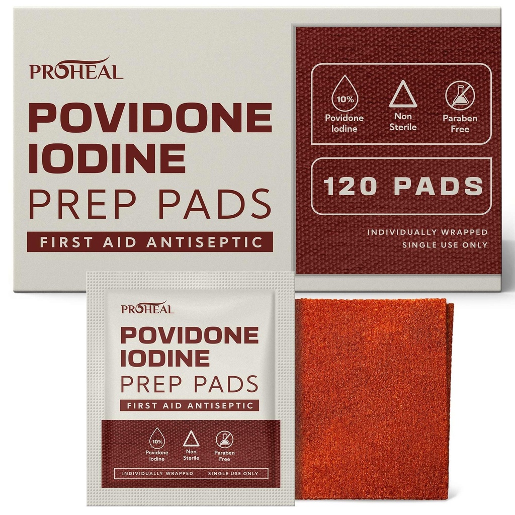 10% Povidone Iodine Prep Pads - 120 Iodine Swabs, Individually Wrapped - First Aid Antiseptic for Cleaning and Keeping Skin Clean