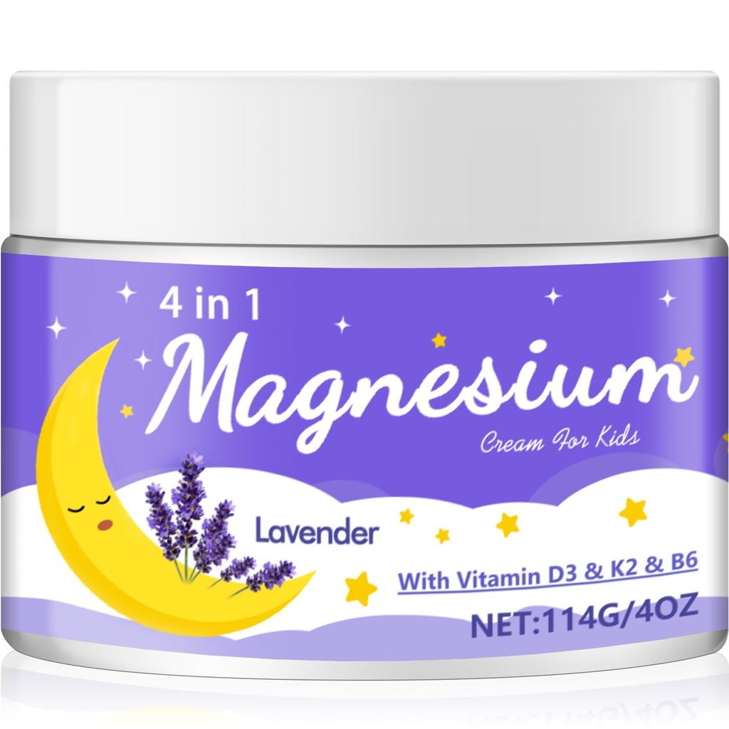 Magnesium Lotion for Kids & Babies, Lavender Magnesium Cream for Sleep, Natural Soothing Moisturizing Butter, Easy for Arms & Legs, Calms & Relaxes, All Night Relaxation (4 oz, Lavender)