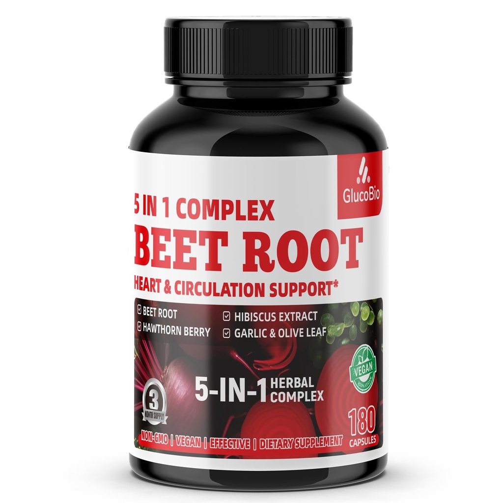 Beet Root Capsules - Super Beets Supplements from Fresh Beetroot Extract for Nitric Oxide, Blood Pressure & Heart Health Support- 180 Capsules