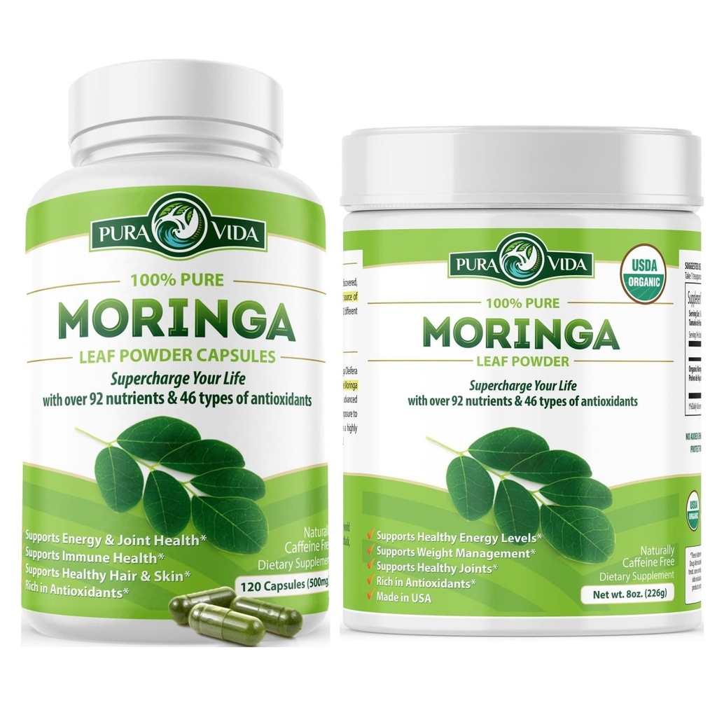 PURA VIDA MORINGA Moringa Capsules and Moringa Powder