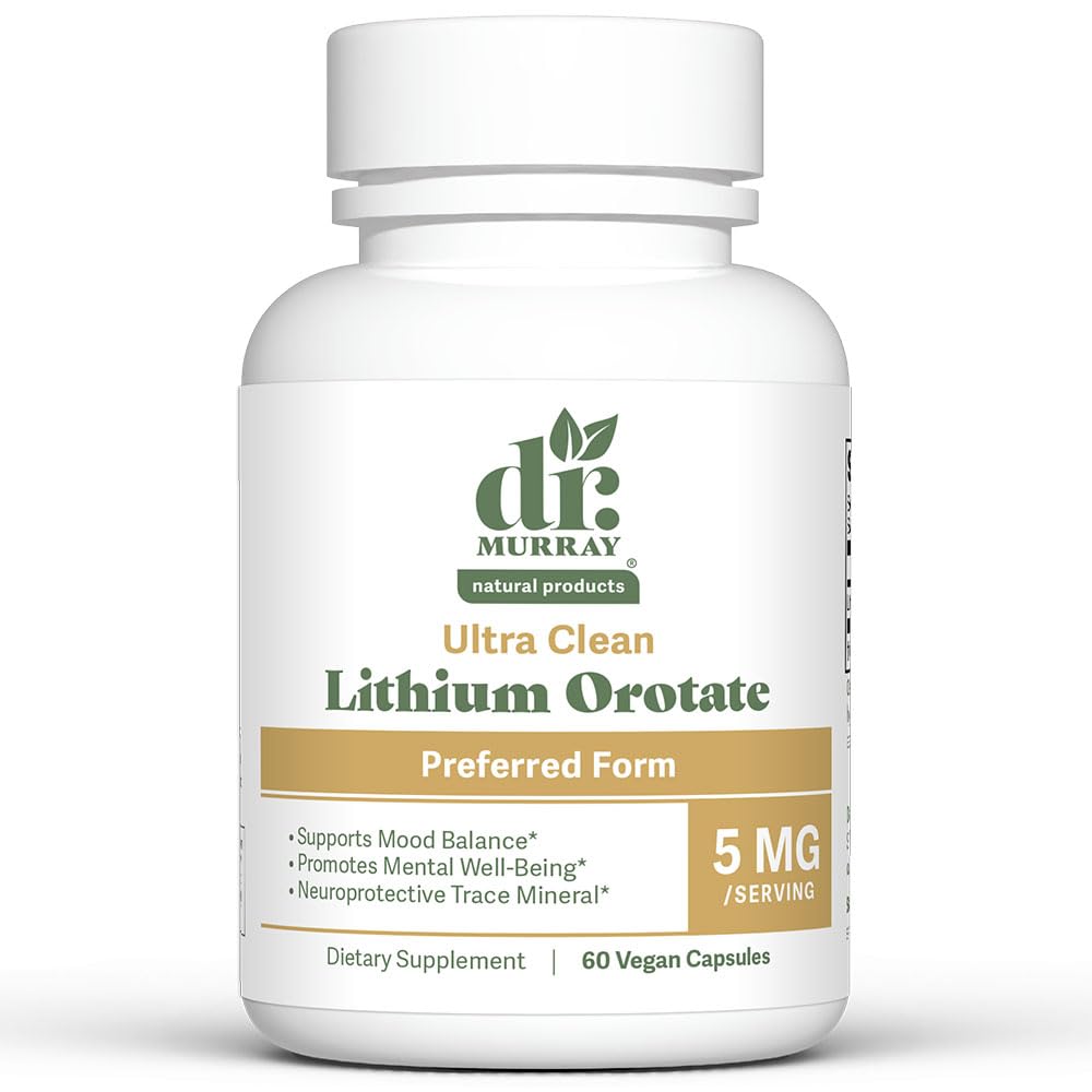 Dr. Murray's Lithium 5 MG Supplement - Elemental Lithium Orotate Complex | Vegan Capsules | Non-GMO Formula | Gluten Free | 60 Count Bottle for Daily Wellness Support