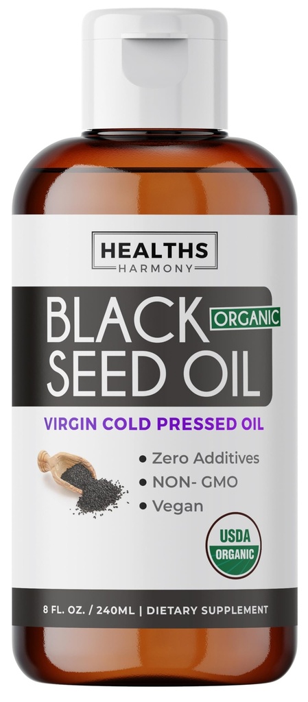 USDA 有机黑色库明种子油液(8 fl oz) 冷椒 Nigella Sativa 生产纯纯 - 抗氧化剂补充剂 - Vegan, Gluten-free, & Non-GMO(无药丸或卡普尔)